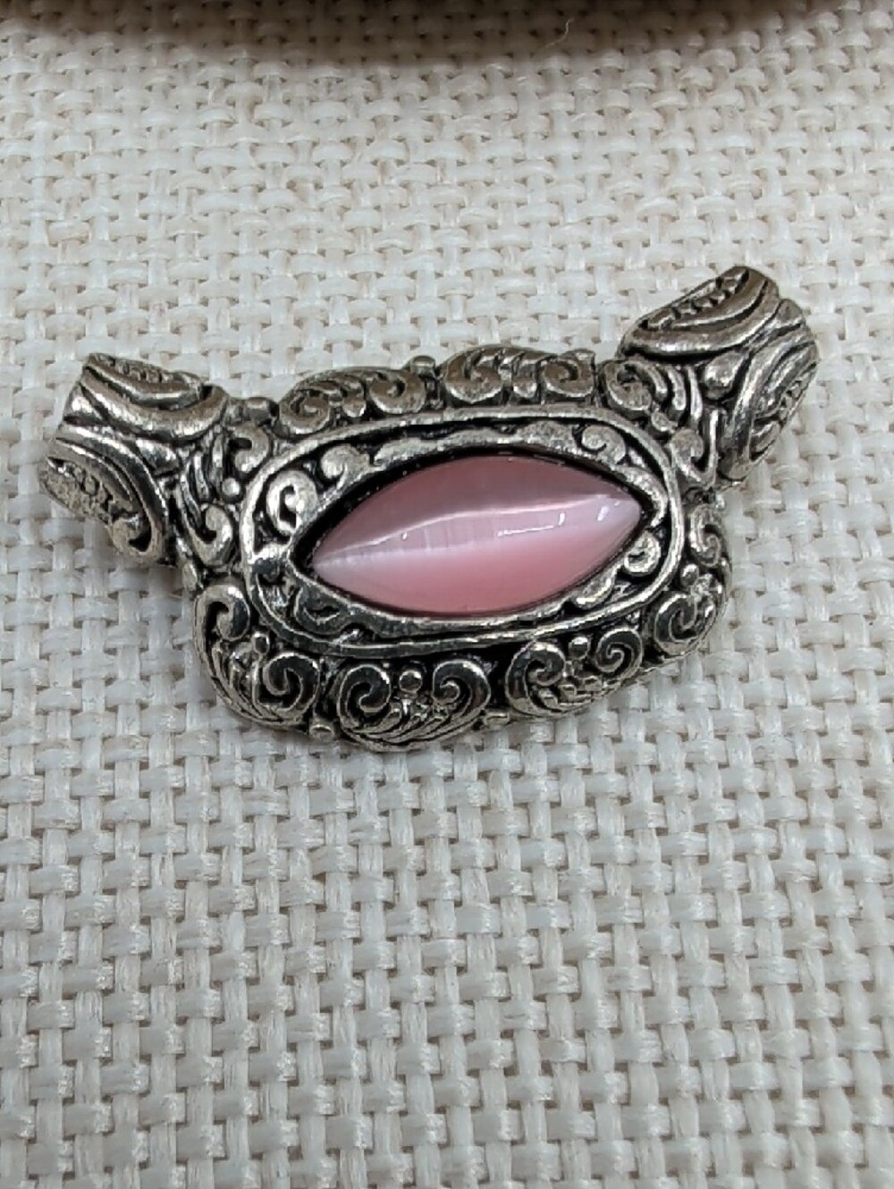 Vintage Silver Tone Pink Cat's Eye Pendant & Earring Set Demi Parure - Picture 4 of 17